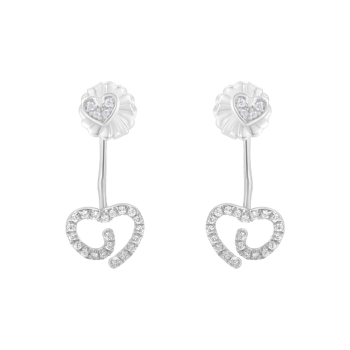 .925 Sterling Silver 1/4 Cttw Diamond Swirl Heart Front/Back Earrings (I-J Color, I2-I3 Clarity)