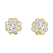 14K Yellow Gold Plated .925 Sterling Silver 1/6 Cttw Miracle-Plate Set Diamond Floral Stud Earrings (I-J Color, I2-I3 Clarity)-2