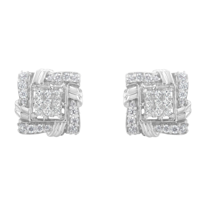 .925 Sterling Silver 1/2 Cttw Round-Cut Diamond Stud Earrings (I-J Color, I1-I2 Clarity)