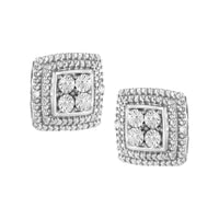 .925 Sterling Silver Diamond Accented Square Shaped Milgrain Stud Earrings (I-J Clarity, I3 Color)