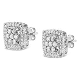 .925 Sterling Silver 1/2 Cttw Diamond Miligrain Square Shape Stud Earrings (I-J Color, I2-I3 Clarity)-2 thumbnail 3