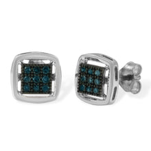 Sterling Silver Rose Cut Treated Blue Diamond Square Stud Earring (0.25 cttw, Blue Color, I2-I3 Clarity)-2
