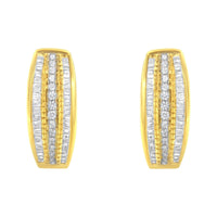 10K Yellow Gold 3/4 Cttw Pave and Channel Set Diamond Triple Row Modern Hoop Earrings (I-J Color, I2-I3 Clarity)