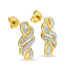 Yellow Plated Sterling Silver Round Cut Diamond Swirl Earrings (0.08 cttw, H-I Color, I2-I3 Clarity)-2