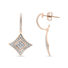14K Rose Gold Plated .925 Sterling Silver Round-Cut Diamond Accent Dangle Rhombus Earrings (H-I Color, I2-I3 Clarity)-2