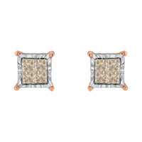 10K Two-Toned Princess-Cut Composite Diamond Stud Earrings (1/2 cttw, J-K Color, I1-I2 Clarity)