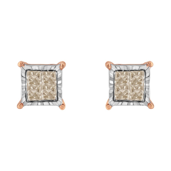 10K Two-Toned Princess-Cut Composite Diamond Stud Earrings (1/2 cttw, J-K Color, I1-I2 Clarity)