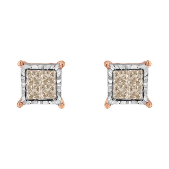 10K Two-Toned Princess-Cut Composite Diamond Stud Earrings (1/2 cttw, J-K Color, I1-I2 Clarity)