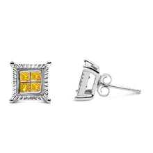 .925 Sterling Silver 1/2 Cttw Yellow Princess Diamond Quad Stud Earring-2