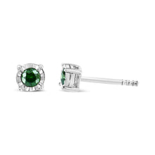 Sterling Silver Rose Cut Treated Green Diamond Solitaire Stud Earrings (0.25 cttw, Green Color, I2-I3 Clarity)-2
