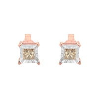 14K Rose Gold Plated Two-Tone .925 Sterling Silver 1/2 Cttw Princess-Cut Square Diamond Solitaire Miracle-Plate Stud Earrings (K-L Color, I2-I3 Clarity)