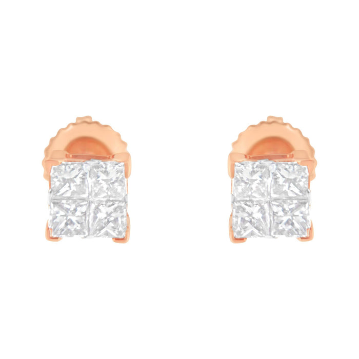 10K Gold Princess Diamond Composite Stud Earring (1/2 cttw, I-J Color, I1-I2 Clarity)