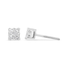 .925 Sterling Silver 5/8 Cttw Princess Cut Diamond Invisible Set Quad Composite Stud Earrings (I-J Color, I2-I3 Clarity)-2