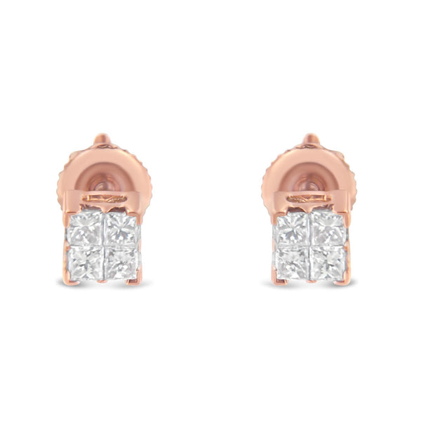10KT Gold Princess Diamond Stud Earring (1/4 cttw, J-K Color, I1-I2 Clarity)