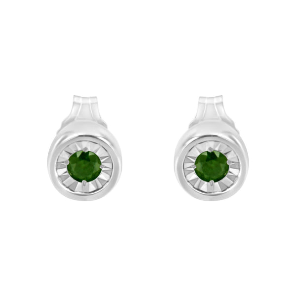 .925 Sterling Silver 1/5 Cttw Round Brilliant-Cut Green Diamond Miracle-Set Stud Earrings (Fancy Color-Enhanced, I1-I2 Clarity)