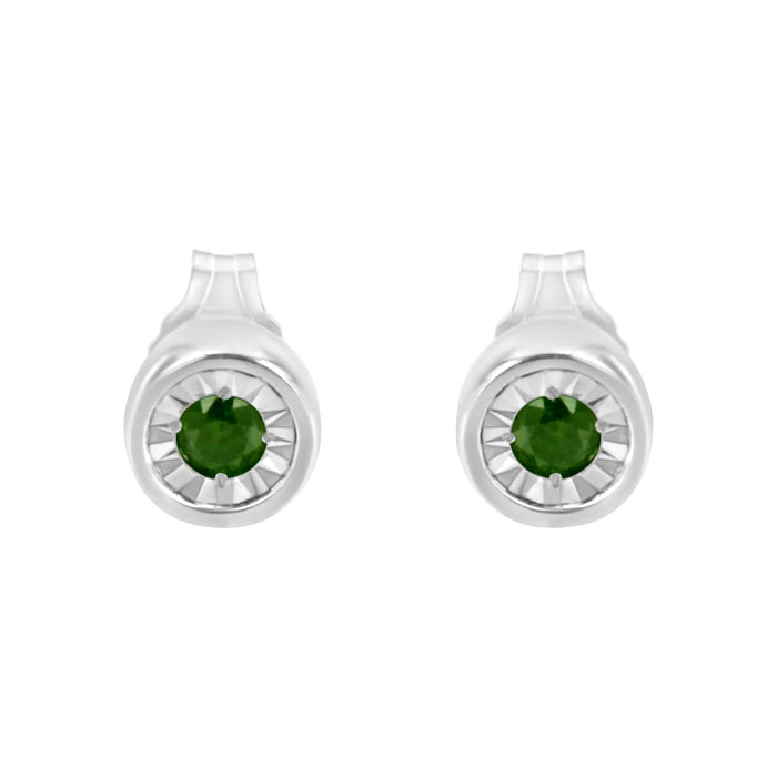 .925 Sterling Silver 1/5 Cttw Round Brilliant-Cut Green Diamond Miracle-Set Stud Earrings (Fancy Color-Enhanced, I1-I2 Clarity)