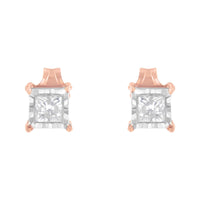 14K Rose Gold Plated Two-Tone .925 Sterling Silver 1/2 Cttw Princess-Cut Square Near Colorless Diamond Solitaire Miracle-Plate Stud Earrings (J-K Color, I2-I3 Clarity)