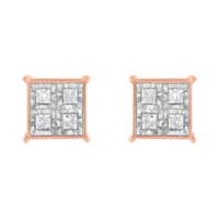 Rose Gold Plated Sterling Silver Diamond Composite Stud Earrings (3/4 cttw, J-K Color, I1-I2 Clarity)