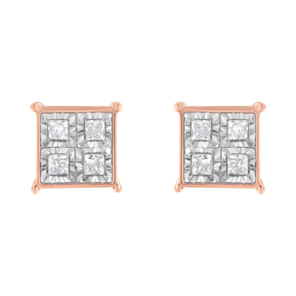 Rose Gold Plated Sterling Silver Diamond Composite Stud Earrings (3/4 cttw, J-K Color, I1-I2 Clarity)