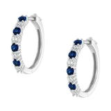 10K White Gold 2.5MM Sapphire Gemstone and 1/2 Cttw Diamond Hoop Earrings (H-I Color, I1-I2 Clarity)-4 thumbnail 5