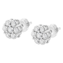 14K White Gold 7 Stone Floral Cluster Round Brilliant Cut Diamond Stud Earrings with Screw Backs(I-J, SI2-I1)-4