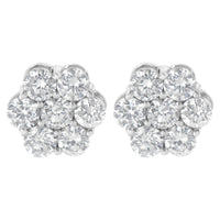 Sterling Silver 2 cttw Floral Composite 7 Stone Diamond Stud Earring (I-J, I1-I2)