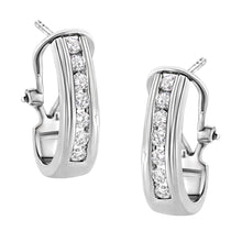 .925 Sterling Silver Channel Set 1/2 Cttw Lab Grown Round Diamond Omega Back Huggy Hoop Earrings (F-G Color, SI1-SI2 Clarity)-2