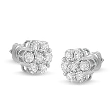 14K White Gold 3 cttw Prong Set Round-Cut Diamond Floral Cluster Stud Earring (I-J Color, SI1-SI2 Clarity)-2