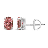 14K White Gold Lab Grown Pink Oval 4 Prong Set Classic Diamond Solitaire Stud Earrings (Pink Color, VS2-SI1 Clarity)-4 thumbnail 5