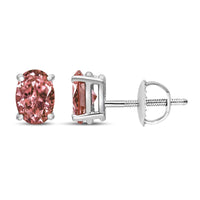 14K White Gold Lab Grown Pink Oval 4 Prong Set Classic Diamond Solitaire Stud Earrings (Pink Color, VS2-SI1 Clarity)