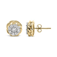 10K Yellow Gold Plated .925 Sterling Silver 1/2 Cttw Diamond Cluster Stud Earrings (J-K Color, I2-I3 Clarity)-2