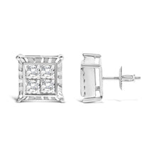 14K White Gold 2.00 Cttw Invisible Set Princess-Cut Lab Grown Diamond Wavy Quad Stud Earrings-2