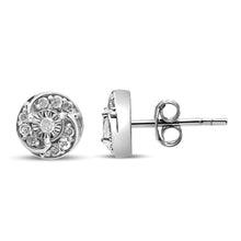 .925 Sterling Silver 1/4 Cttw Round Diamond Spiral Halo Cluster Stud Earrings (I-J Color, I2-I3 Clarity)-2