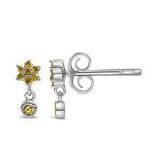 .925 Sterling Silver 1/10 Cttw Yellow Diamond Star Stud with Bezel Drop Dangle Earrings (Yellow Color, I2-I3 Clarity)-2