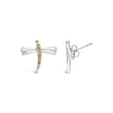 .925 Sterling Silver Yellow Diamond Accent Dragonfly Stud Earrings (Yellow Color, I2-I3 Clarity)-2