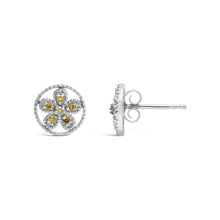 .925 Sterling Silver Yellow Diamond Accent Star and Wheel Milgrain Style Stud Earrings (Yellow Color, I2-I3 Clarity)-2