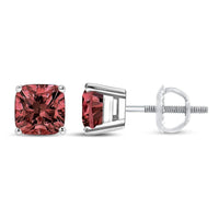 14K White Gold Lab Grown Pink Cushion 4-Prong Set Classic Diamond Solitaire Stud Earrings (Pink Color, VS1-VS2 Clarity)