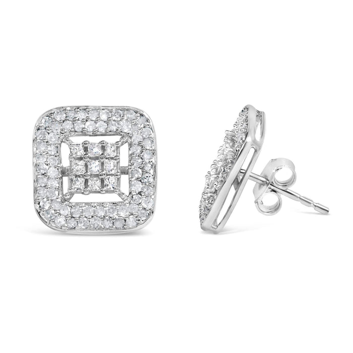 10K White Gold 1.00 Cttw Diamond Composite and Halo Stud Earrings (I-J Color, I1-I2 Clarity)