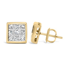 14K Yellow Gold 1.0 Cttw Princess Cut Diamond Composite Stud Earrings with Screw Backs (J-K Color, SI1-SI2 Clarity)-2