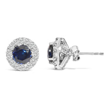 14K White Gold 3.0 Cttw Lab-Grown Blue Diamond Halo Stud Earrings (Blue & F-G Color, VS1-VS2 Clarity)-2