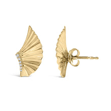 14K Yellow Gold Plated .925 Sterling Silver Diamond Accent Fan Wing Stud Earrings (H-I Color, I1-I2 Clarity)-2