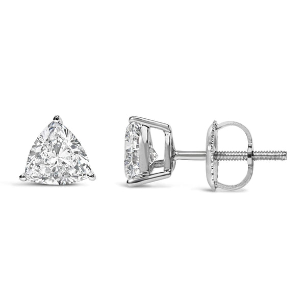 14K White Gold Trillion Cut Lab Grown Diamond 3-Prong Classic Solitaire Stud Earrings (F-G Color, VS1-VS2 Clarity)