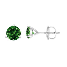 14K White Gold 1 1/2 Cttw 3-Prong Martini Set Brilliant Round-Cut Solitaire Lab Grown Green Diamond Screwback Stud Earrings (Green Color, VS2-SI1 Clarity)-2
