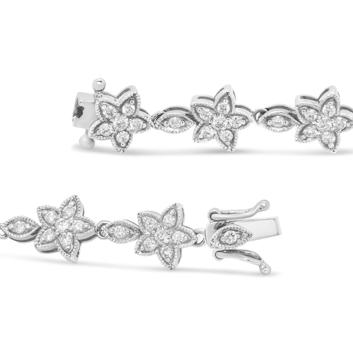 14K Gold 1 1/5 Cttw Round Diamond Floral Star-Shaped Link Bracelet (H-I Color, SI1-SI2 Clarity) -Size 7