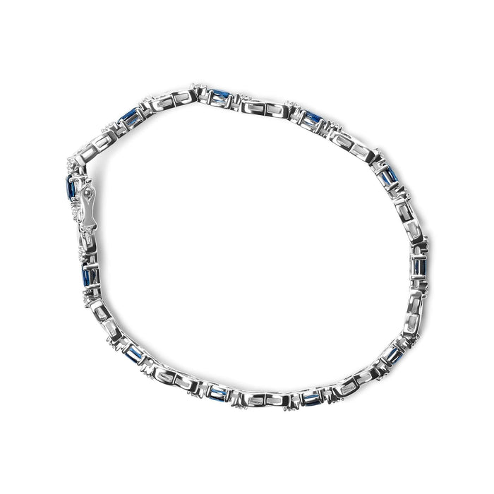 10K White Gold 5x4mm Oval Sapphire Gemstone and 1/10 Cttw Diamond Prong Set 