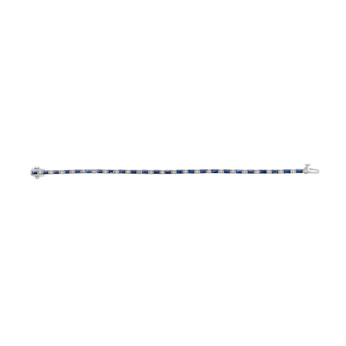 14K White Gold 1 1/10 Cttw Diamond and Blue Sapphire Alternating Link Tennis Bracelet (I-J Color, SI2-I1 Clarity) - 7