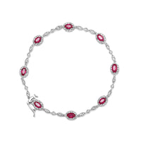 10K White Gold 4.5mm x 3mm Oval Ruby and Diamond Link Bracelet (H-I Color, SI1-SI2 Clarity)  - Size 7