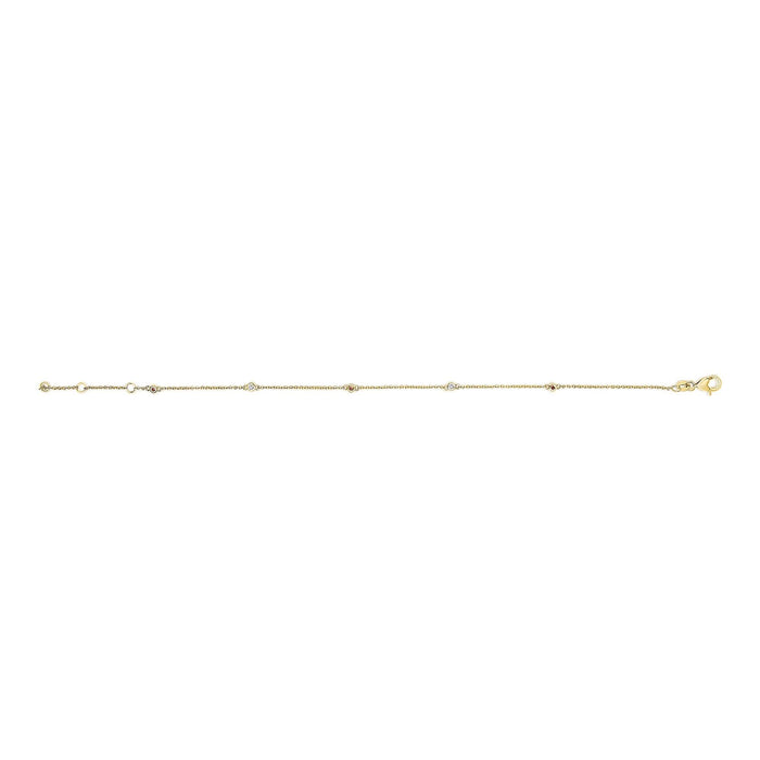 14K Yellow Gold Alternating Red Ruby and White Diamond Bezel Station Chain Bracelet (I-J Color, SI2-I1 Clarity) - 7.5