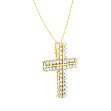 10K Yellow Gold 4.0 Cttw Diamond Two Row Cross 18" Pendant Necklace (J-K Clarity, I1-I2 Color)-2
