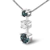 14K White Gold 1 1/2 Cttw Treated Blue and White Diamond 3-Stone 18